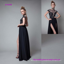 The High Split Front Floor-Length Black Evening Dress